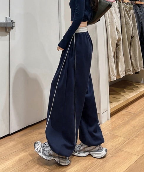 配色ラインスウェットパンツ ワイドパンツ レディースサイドラインルーズパンツ Y2Kイージーパンツ ヒップホップダンス衣装 スポーティパンツトラックパンツ美脚見え 90CHATY-001