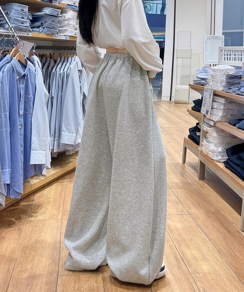 バルーンスウェットパンツレディース韓国風 ワンポイント刺しゅうロゴ イージーパンツ ハイウエストワイドパンツ 美脚脚長スポーティーパンツ 楽ちん部屋着 カジュアル 90CHATY-002