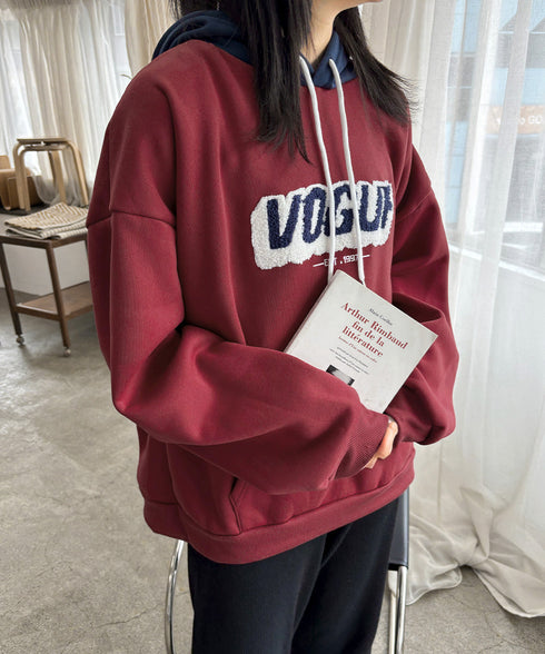 BF風パーカー ゆったり裏起毛フーディー フード付きスウェット ビッグシルエット プルパーカー 韓国風トップス 英字ロゴロングトレーナー 体型カバー 暖かい秋冬服 90CHENXINI-003