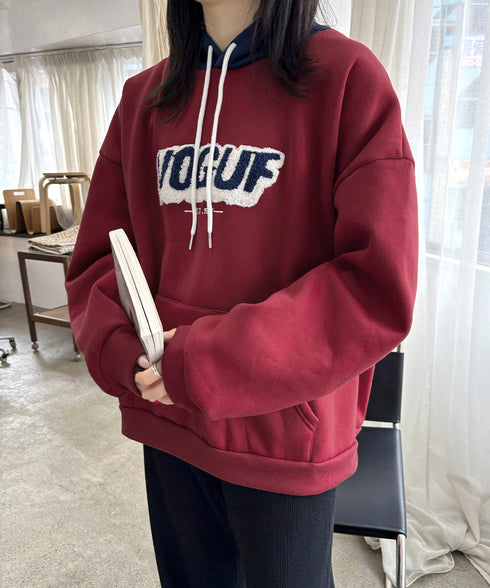 BF風パーカー ゆったり裏起毛フーディー フード付きスウェット ビッグシルエット プルパーカー 韓国風トップス 英字ロゴロングトレーナー 体型カバー 暖かい秋冬服 90CHENXINI-003