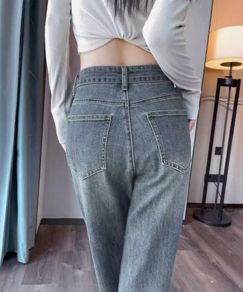キラキラデニムパンツラインストーンデニム レディース ハイウエスト ウォッシュデニムパンツ 美脚脚長ジーパン ブリーチデニムストレートパンツ 韓国風ジーンズお洒落 90CHENXINI-009