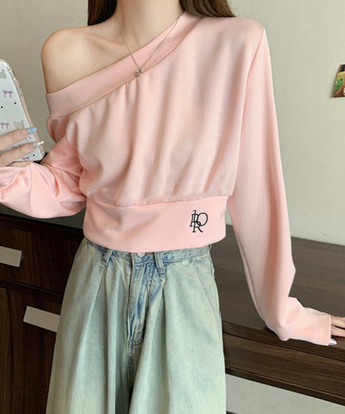 オフショルスウェット 肩見せ トレーナー 韓国風 オフショルダートップス 春秋 ショート丈トレーナー 長袖スウェット 肌見せ お洒落 ダンス服 セクシーtシャツ 90CHENXINI-010