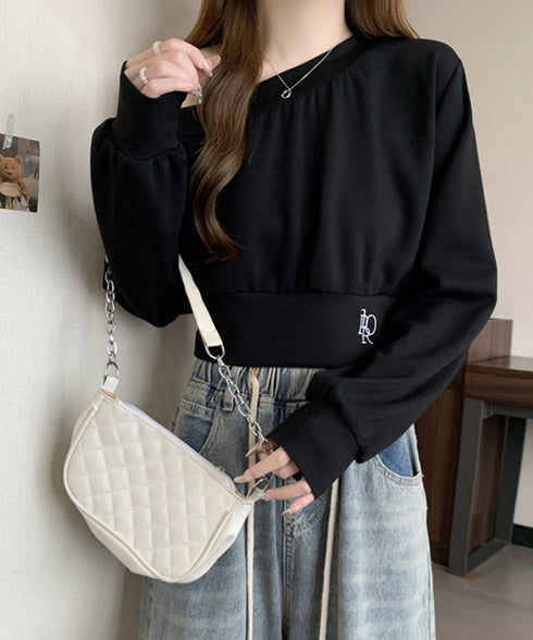 オフショルスウェット 肩見せ トレーナー 韓国風 オフショルダートップス 春秋 ショート丈トレーナー 長袖スウェット 肌見せ お洒落 ダンス服 セクシーtシャツ 90CHENXINI-010