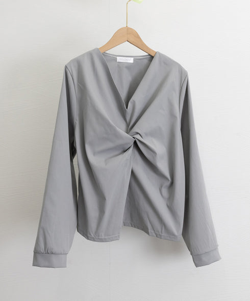 フロントねじり シャツブラウス Vネック ツイストブラウス レディース オフィスカジュアル 通勤長袖ブラウス ゆったりトップス20代30代40代ギャザーシャツ春秋 90CHENXINI-011