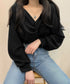 フロントねじり シャツブラウス Vネック ツイストブラウス レディース オフィスカジュアル 通勤長袖ブラウス ゆったりトップス20代30代40代ギャザーシャツ春秋 90CHENXINI-011