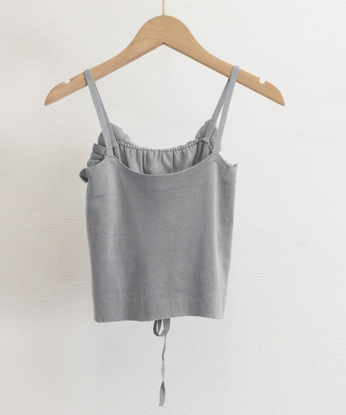 レースアップニットキャミソールレディース ホルターネック 編み上げニットキャミ 大人可愛いレイヤードインナー 重ね着トップスフリルキャミ へそ出しトップス 着やせ 90CHENXINI-015