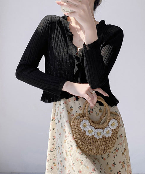 フリルボレロ 薄手ニットカーディガン春夏 レディース ショート丈サマーニットトップス きれいめ 長袖羽織り 大人可愛いシアーカーディガン 紫外線対策 冷房対策上着 90CHENXINI-017