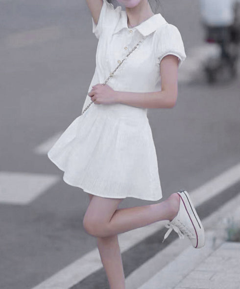 プリーツミニワンピース セットアップ春夏 レディース フリルチュニックワンピース&ショート パンツ2点セット ロマンチックガーリーAラインワンピース 清楚な制服風 90CHENXINI-019