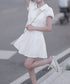 プリーツミニワンピース セットアップ春夏 レディース フリルチュニックワンピース&ショート パンツ2点セット ロマンチックガーリーAラインワンピース 清楚な制服風 90CHENXINI-019