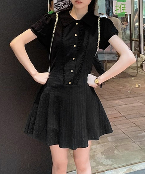 プリーツミニワンピース セットアップ春夏 レディース フリルチュニックワンピース&ショート パンツ2点セット ロマンチックガーリーAラインワンピース 清楚な制服風 90CHENXINI-019