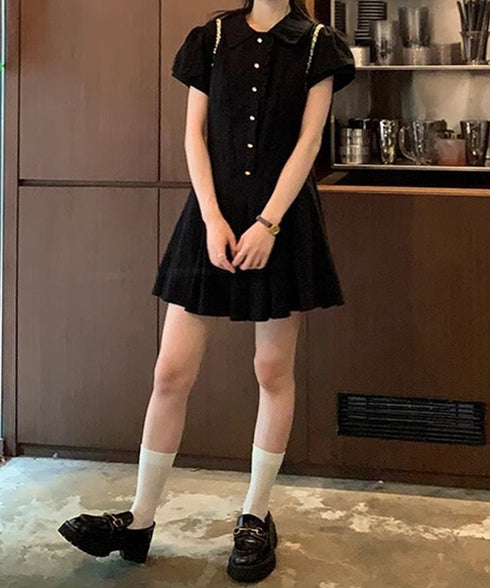 プリーツミニワンピース セットアップ春夏 レディース フリルチュニックワンピース&ショート パンツ2点セット ロマンチックガーリーAラインワンピース 清楚な制服風 90CHENXINI-019