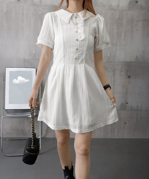 プリーツミニワンピース セットアップ春夏 レディース フリルチュニックワンピース&ショート パンツ2点セット ロマンチックガーリーAラインワンピース 清楚な制服風 90CHENXINI-019