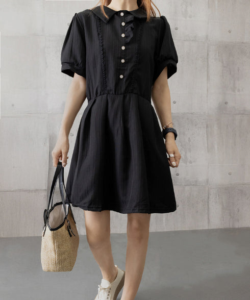 プリーツミニワンピース セットアップ春夏 レディース フリルチュニックワンピース&ショート パンツ2点セット ロマンチックガーリーAラインワンピース 清楚な制服風 90CHENXINI-019