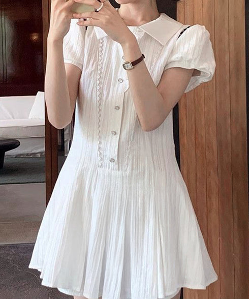 プリーツミニワンピース セットアップ春夏 レディース フリルチュニックワンピース&ショート パンツ2点セット ロマンチックガーリーAラインワンピース 清楚な制服風 90CHENXINI-019