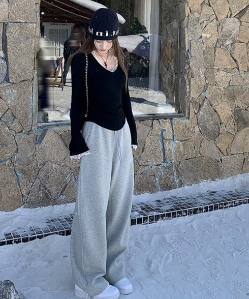 レース付TシャツVネック長袖リブトップス レディース細身Tシャツ タイトトップスセクシー 韓国風 大人可愛いカットソー サイドギャザー おしゃれインナートップス 90CHENXINI-022