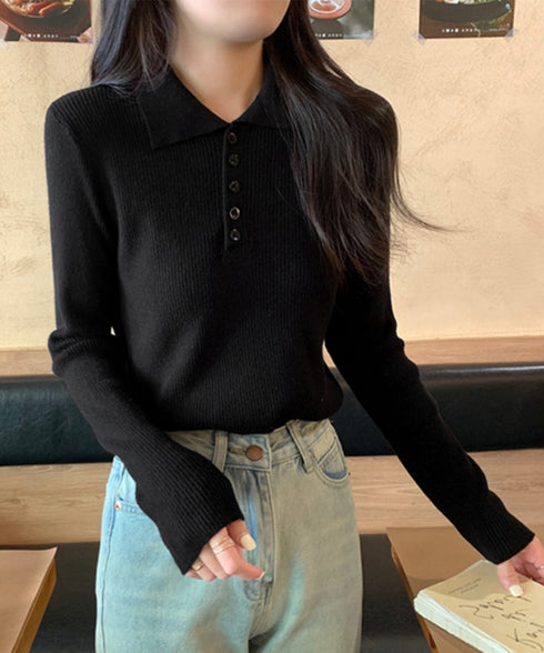 ポロリブニットトップス ベーシック春秋服 レディース 大人カジュアル 襟付きニット きれいめニットセーター 細見え無地ニットインナー お洒落ニットソー秋冬 韓国風 90CHENXINI-023