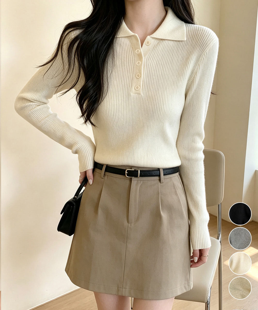 ポロリブニットトップス ベーシック春秋服 詳細画像1