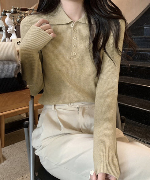 ポロリブニットトップス ベーシック春秋服 レディース 大人カジュアル 襟付きニット きれいめニットセーター 細見え無地ニットインナー お洒落ニットソー秋冬 韓国風 90CHENXINI-023