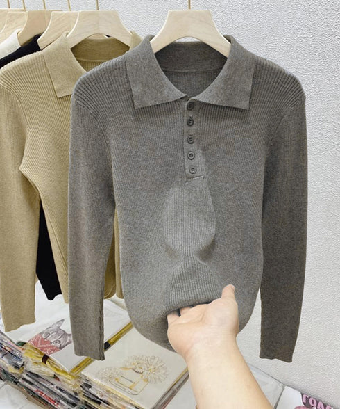 ポロリブニットトップス ベーシック春秋服 レディース 大人カジュアル 襟付きニット きれいめニットセーター 細見え無地ニットインナー お洒落ニットソー秋冬 韓国風 90CHENXINI-023