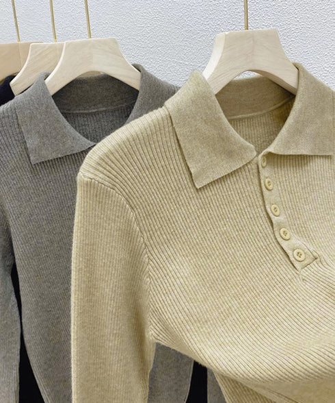 ポロリブニットトップス ベーシック春秋服 レディース 大人カジュアル 襟付きニット きれいめニットセーター 細見え無地ニットインナー お洒落ニットソー秋冬 韓国風 90CHENXINI-023