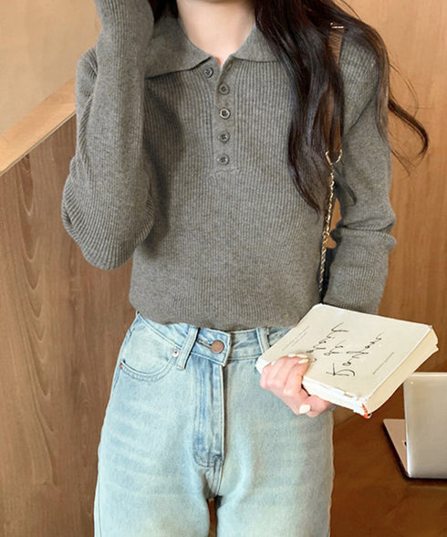 ポロリブニットトップス ベーシック春秋服 レディース 大人カジュアル 襟付きニット きれいめニットセーター 細見え無地ニットインナー お洒落ニットソー秋冬 韓国風 90CHENXINI-023