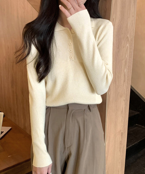 ポロリブニットトップス ベーシック春秋服 レディース 大人カジュアル 襟付きニット きれいめニットセーター 細見え無地ニットインナー お洒落ニットソー秋冬 韓国風 90CHENXINI-023