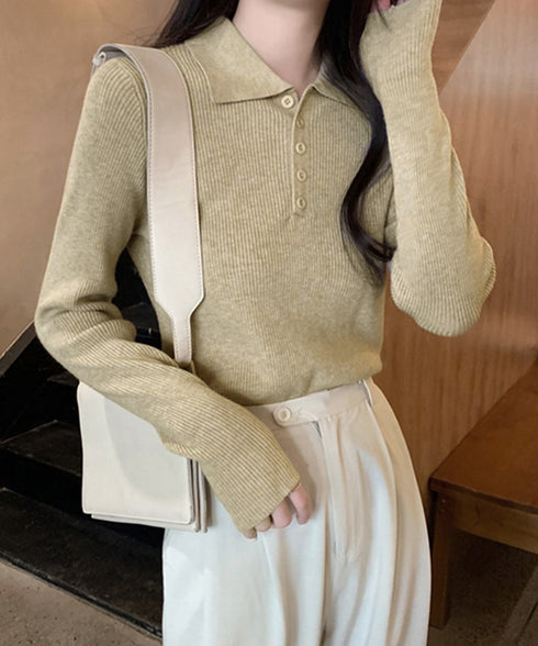 ポロリブニットトップス ベーシック春秋服 レディース 大人カジュアル 襟付きニット きれいめニットセーター 細見え無地ニットインナー お洒落ニットソー秋冬 韓国風 90CHENXINI-023