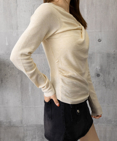 長袖ドレープニットトップス Vネック秋冬 美しい胸元ニットプルオーバー レディース 柔らかいニット きれいめカジュアル 韓国風ニットソー 大人可愛い着やせトップス 90CHENXINI-025