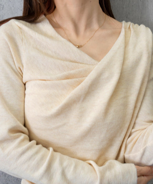 長袖ドレープニットトップス Vネック秋冬 美しい胸元ニットプルオーバー レディース 柔らかいニット きれいめカジュアル 韓国風ニットソー 大人可愛い着やせトップス 90CHENXINI-025