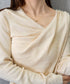 長袖ドレープニットトップス Vネック秋冬 美しい胸元ニットプルオーバー レディース 柔らかいニット きれいめカジュアル 韓国風ニットソー 大人可愛い着やせトップス 90CHENXINI-025