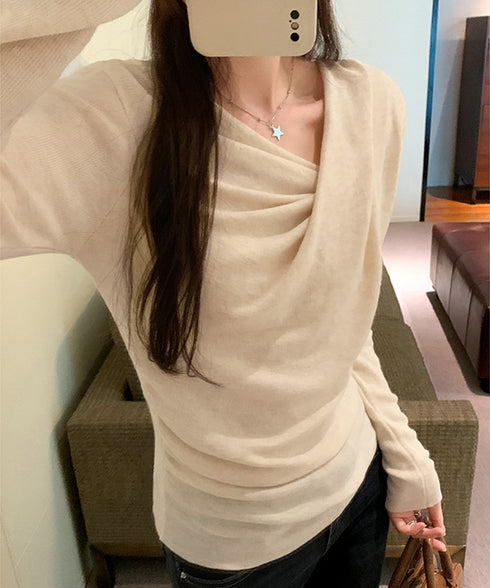 長袖ドレープニットトップス Vネック秋冬 美しい胸元ニットプルオーバー レディース 柔らかいニット きれいめカジュアル 韓国風ニットソー 大人可愛い着やせトップス 90CHENXINI-025