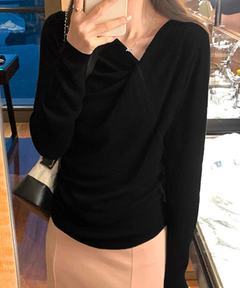 長袖ドレープニットトップス Vネック秋冬 美しい胸元ニットプルオーバー レディース 柔らかいニット きれいめカジュアル 韓国風ニットソー 大人可愛い着やせトップス 90CHENXINI-025