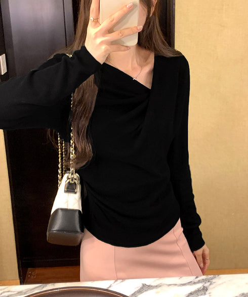 長袖ドレープニットトップス Vネック秋冬 美しい胸元ニットプルオーバー レディース 柔らかいニット きれいめカジュアル 韓国風ニットソー 大人可愛い着やせトップス 90CHENXINI-025