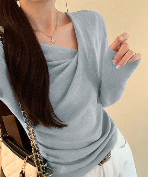 長袖ドレープニットトップス Vネック秋冬 美しい胸元ニットプルオーバー レディース 柔らかいニット きれいめカジュアル 韓国風ニットソー 大人可愛い着やせトップス 90CHENXINI-025