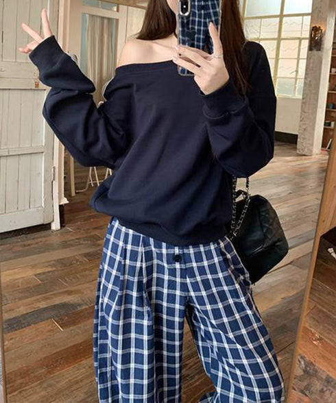 オフショルダースウェット長袖レースリボン 大人可愛いスウェット レディース 韓国風 おしゃれトレーナー無地 萌え袖ガーリートップス カジュアルきれいめ秋冬服抜け感 90CHENXINI-027