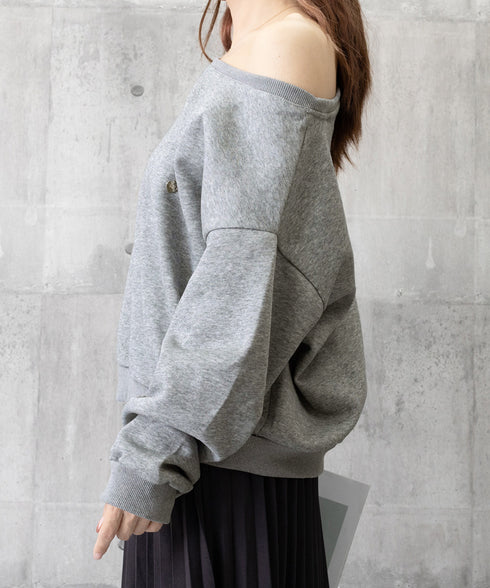 オフショルダースウェット長袖レースリボン 大人可愛いスウェット レディース 韓国風 おしゃれトレーナー無地 萌え袖ガーリートップス カジュアルきれいめ秋冬服抜け感 90CHENXINI-027