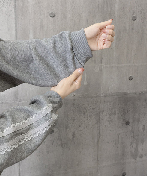 オフショルダースウェット長袖レースリボン 大人可愛いスウェット レディース 韓国風 おしゃれトレーナー無地 萌え袖ガーリートップス カジュアルきれいめ秋冬服抜け感 90CHENXINI-027