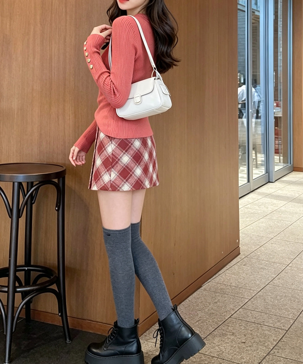 袖ボタン リブニットトップス レディース 詳細画像15