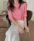 サマーニットトップス半袖 カットソー夏服 薄手リブニットTシャツレディース ベーシックニット着やせトップス 通勤通学 オフィスカジュアル シンプルニットソー着回し 90CHENXINI-030