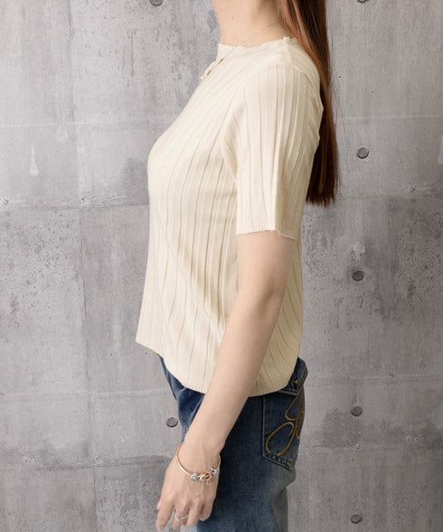 サマーニットトップス半袖 カットソー夏服 薄手リブニットTシャツレディース ベーシックニット着やせトップス 通勤通学 オフィスカジュアル シンプルニットソー着回し 90CHENXINI-030