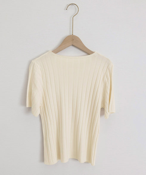 サマーニットトップス半袖 カットソー夏服 薄手リブニットTシャツレディース ベーシックニット着やせトップス 通勤通学 オフィスカジュアル シンプルニットソー着回し 90CHENXINI-030