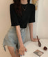 サマーニットトップス半袖 カットソー夏服 薄手リブニットTシャツレディース ベーシックニット着やせトップス 通勤通学 オフィスカジュアル シンプルニットソー着回し 90CHENXINI-030