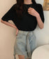 サマーニットトップス半袖 カットソー夏服 薄手リブニットTシャツレディース ベーシックニット着やせトップス 通勤通学 オフィスカジュアル シンプルニットソー着回し 90CHENXINI-030