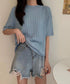 サマーニットトップス半袖 カットソー夏服 薄手リブニットTシャツレディース ベーシックニット着やせトップス 通勤通学 オフィスカジュアル シンプルニットソー着回し 90CHENXINI-030