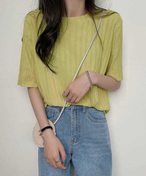 サマーニットトップス半袖 カットソー夏服 薄手リブニットTシャツレディース ベーシックニット着やせトップス 通勤通学 オフィスカジュアル シンプルニットソー着回し 90CHENXINI-030