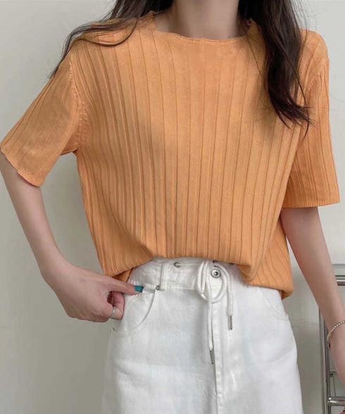 サマーニットトップス半袖 カットソー夏服 薄手リブニットTシャツレディース ベーシックニット着やせトップス 通勤通学 オフィスカジュアル シンプルニットソー着回し 90CHENXINI-030