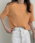 サマーニットトップス半袖 カットソー夏服 薄手リブニットTシャツレディース ベーシックニット着やせトップス 通勤通学 オフィスカジュアル シンプルニットソー着回し 90CHENXINI-030