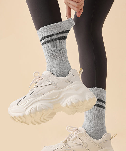 カシミヤ風ソックス 冷え取り 暖かい靴下 2本ライン 厚手クルーソックス リブ編みソックス ルームソックス 通学 あったか靴下カラバリ レトロカラーソックスお洒落 90CTYY-001