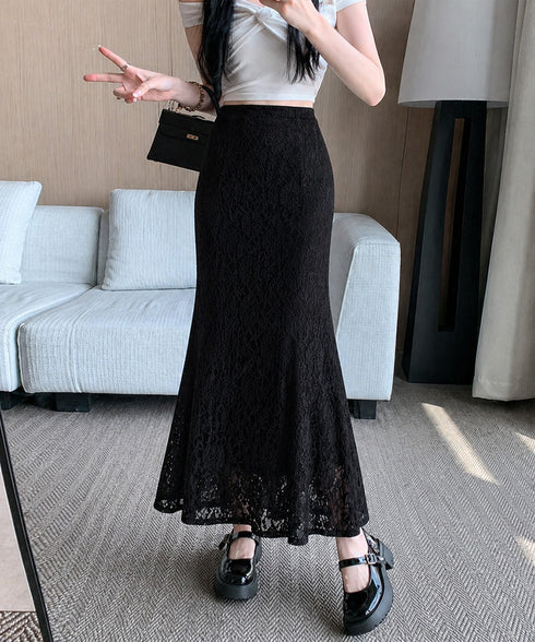レースマーメイドスカート ハイウエスト ロングスカート ウエストゴム 大人可愛い タイトスカート 裏地付き 女性らしいスカート オフィスカジュアルフレアスカート 90DAIXJ-001