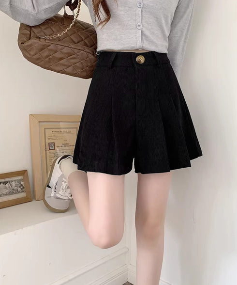 コーデュロイ ショートパンツ レディース ハイウエスト美脚短パン 大人可愛い レトロショーパン カジュアル おしゃれ ワイドレッグミニ丈パンツ着やせ Aライン脚長 90DAK-003